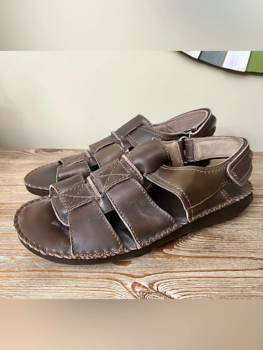 Florsheim Leather Fisherman Sandals Mens Size 8 Brown Comfort Casual Summer